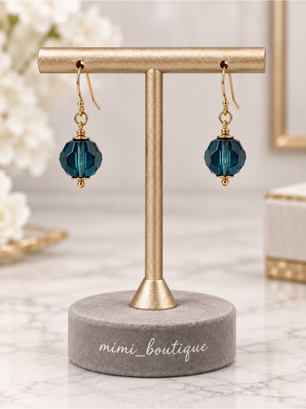 Handmade Swarovski Crystals Indigo Blue Earrings Gold Hooks
